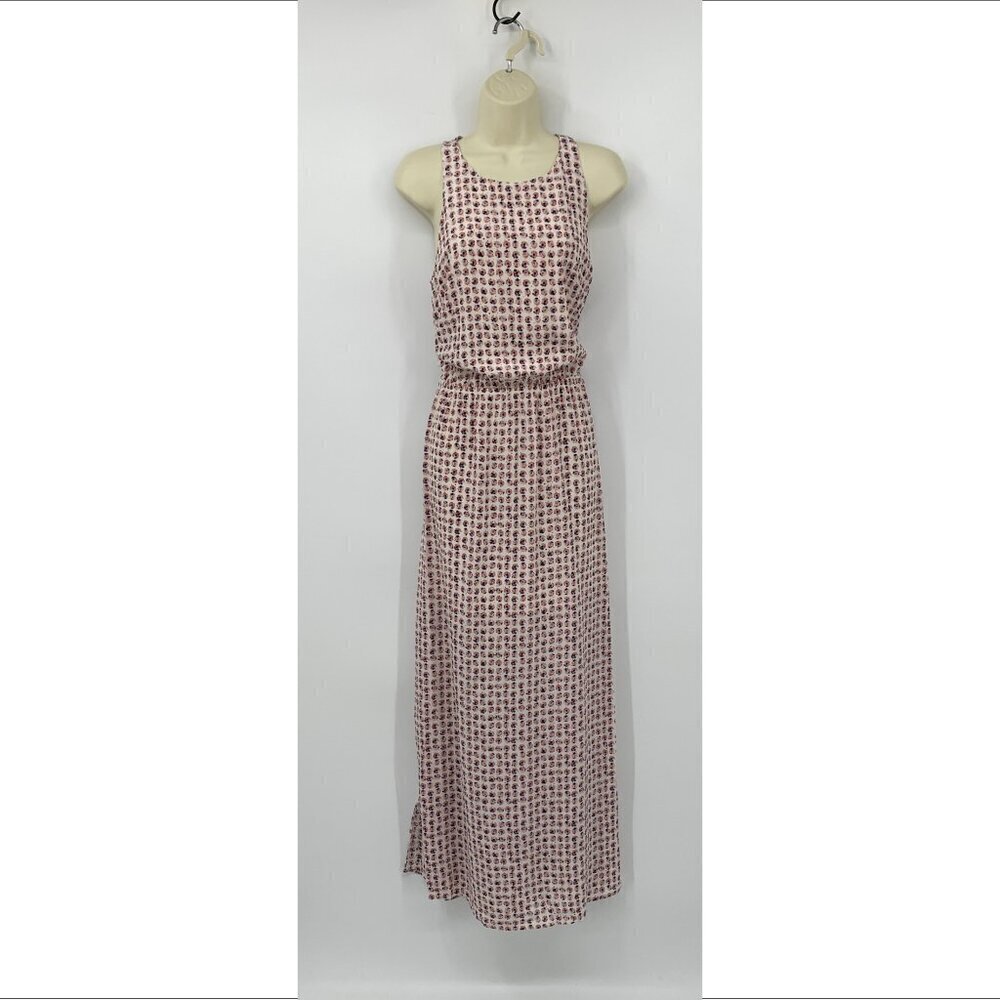 Club Monaco silk maxi dress shift pink blue floral long sleeveless white women 4